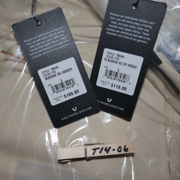 True Religion Men's Fleece Sweatsuit 2 Piece Tracksuit Matching Hoodie Joggers - Picture 14 of 16